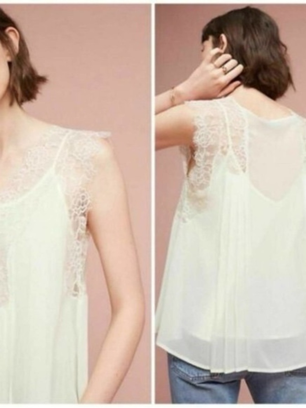 Love Sam Iced Lemon Lace Yoke Chiffon Pleated Blouse with Cotton Camisole NWT